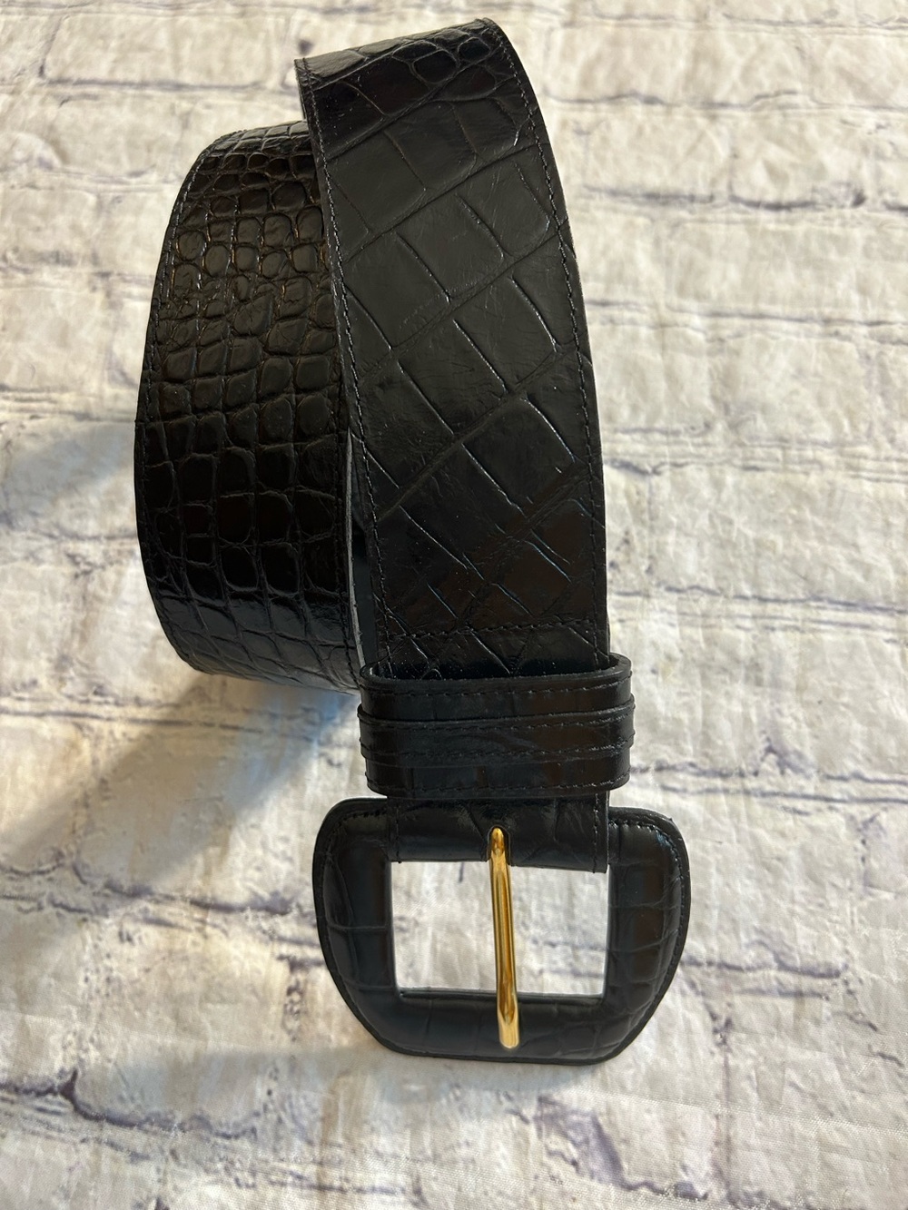 PATRICIA GREEN VINTAGE DETAILS USA MADE BLACK FAUX COVERED BUCKLE WIDE BELT S